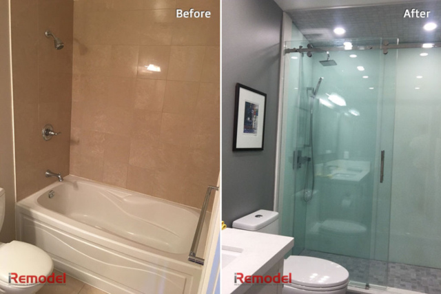 stand shower bathroom renovation before and after photo